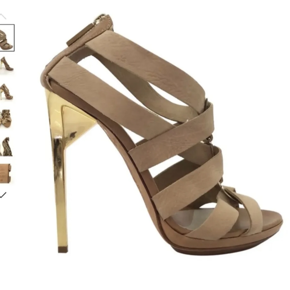 Herve Leger straps high heels Sandal Shoes in Beige with gold heel size 38